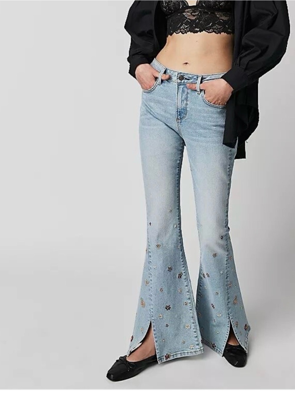Driftwood Farrah Embroidered Slit Flare Jeans